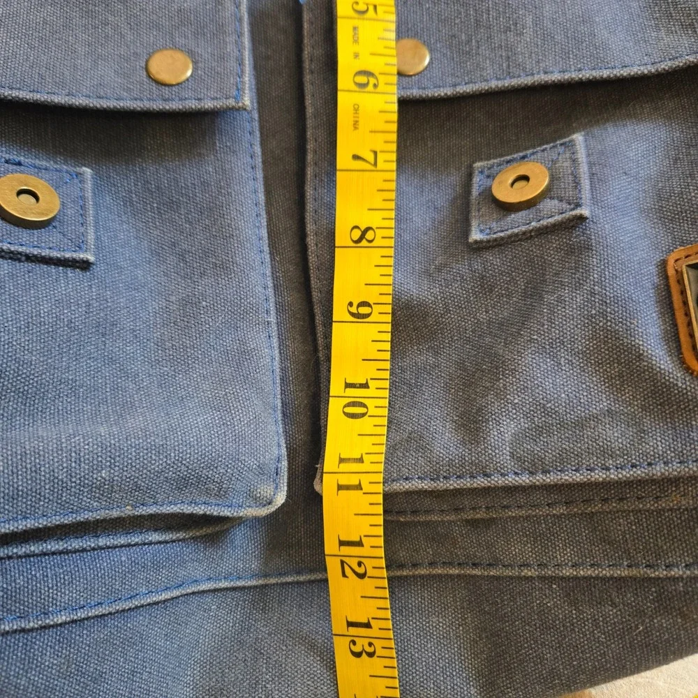 Sechunk Blue Canvas Messenger Bag VTG Leather Trim Military Satchel Crossbody